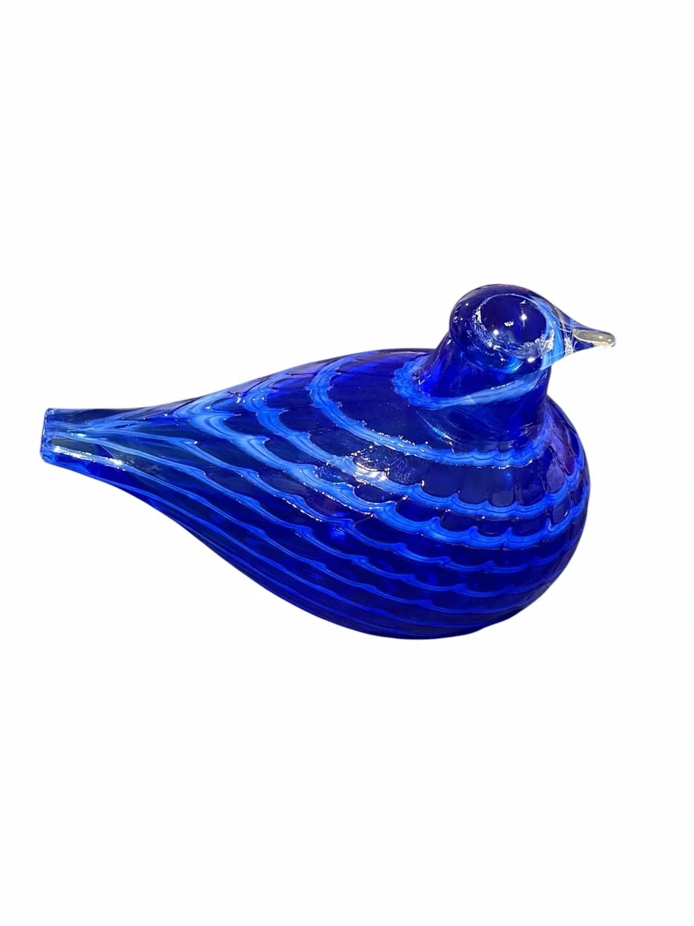 Signed Blue Art Glass Bird Figurine Hand Blown Paperweight Sculpture